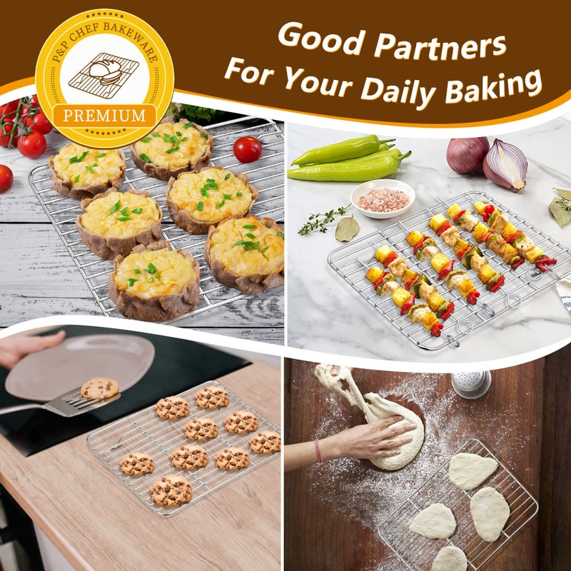 P&P CHEF 10.4 Inch Baking Sheet Pan with Rack Set, Stainless Steel Cookie Sheet Pan Tray with Cooling Rack for Oven Use, Cooking Roasting, Non Toxic & Dishwasher Safe, Heavy Duty - Image 5